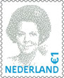 Postzegel met het portret van koningin Beatrix vervaardigd door Peter Struycken 